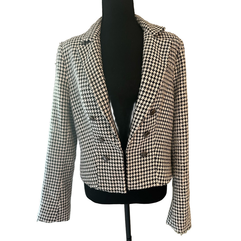 NWT NICOLE MILLER HOUNDSTOOTH BLACK AND WHITE JACKET